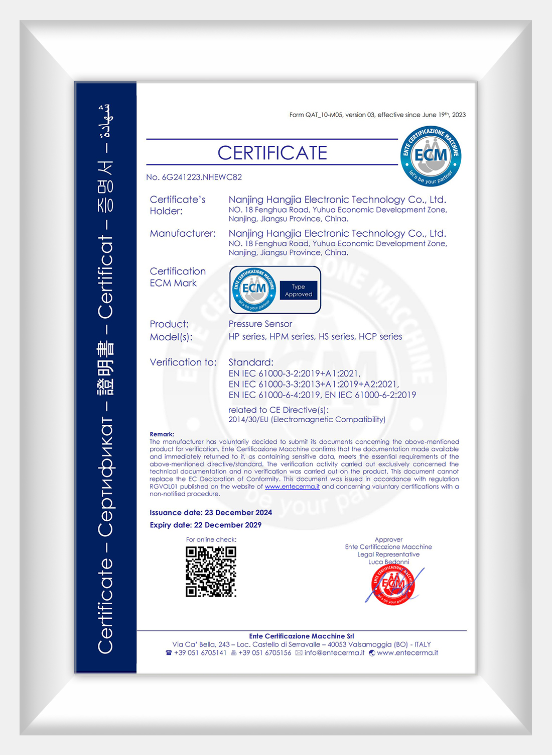 Sensore di pressione CE 